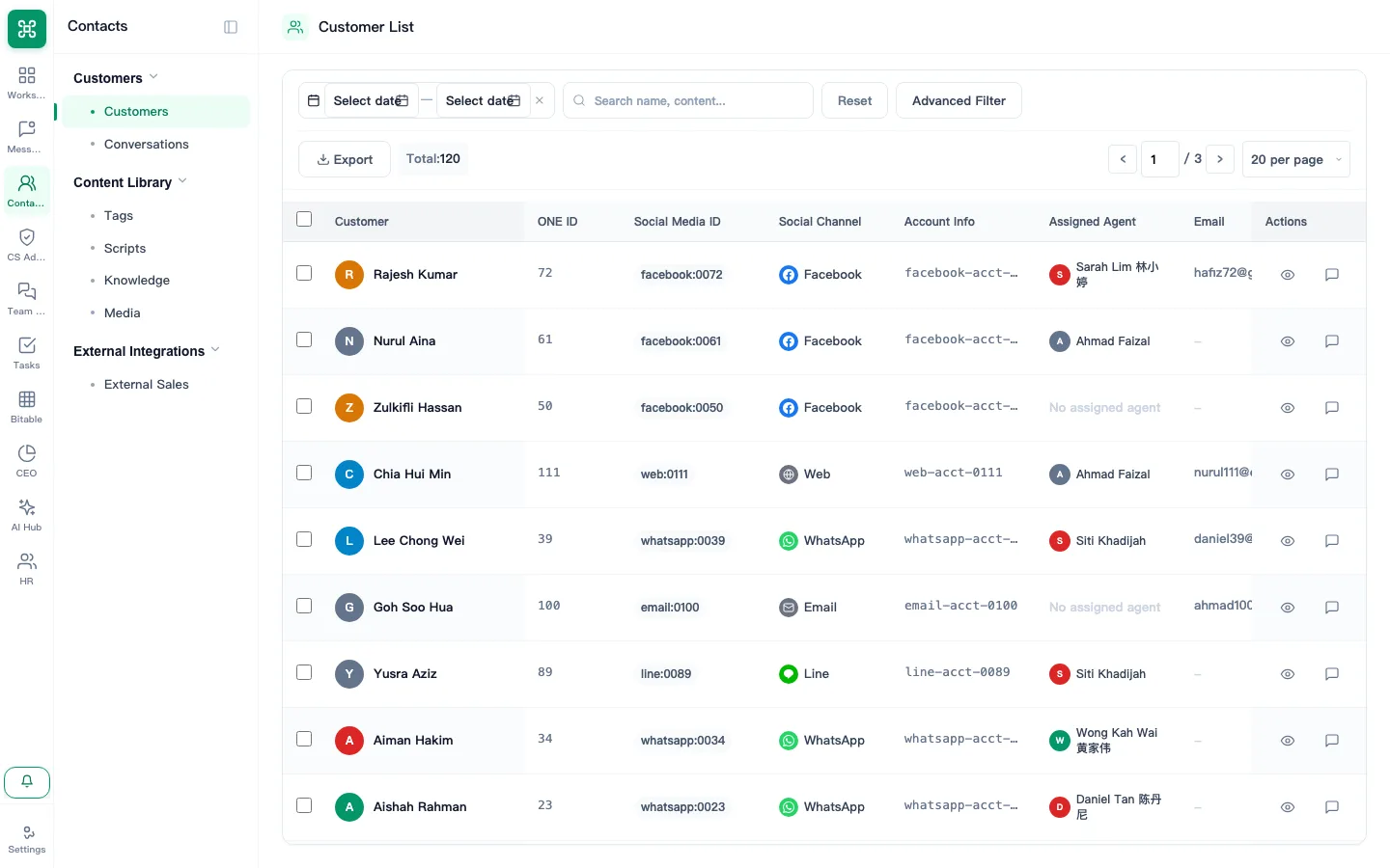 Customer list with the New Task form open for a selected customer